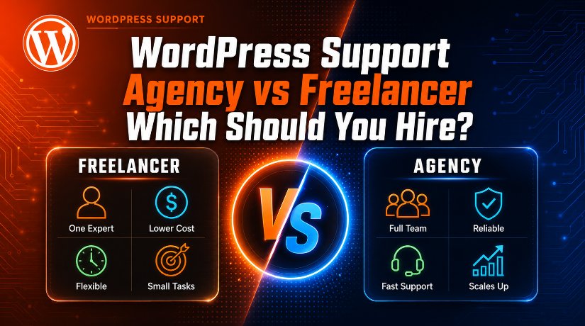 WordPress support agency vs freelancer: cost, reliability, speed, and scope compared