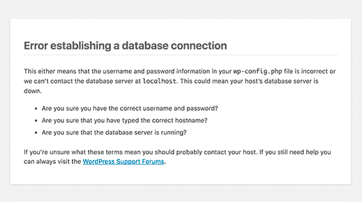 error establishing database connection